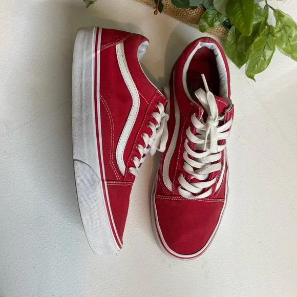 Vans Red Canvas Old Skool Sneakers with White Stripe and Laces s-l400.jpg main image 4
